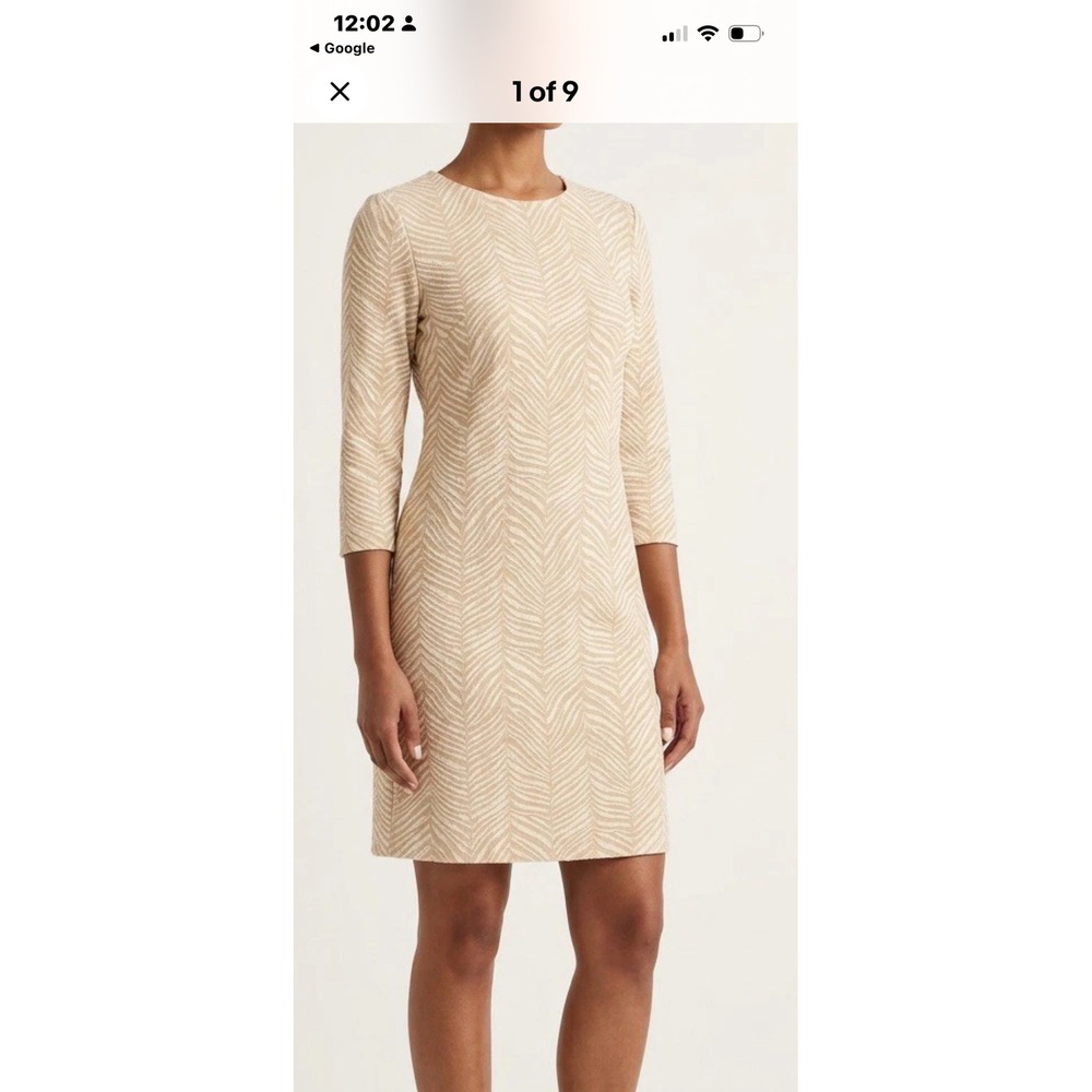 J.McLaughlin Shift Dress Women Large Beige Zebra Print Catalina Cloth 3/4 Sleeve